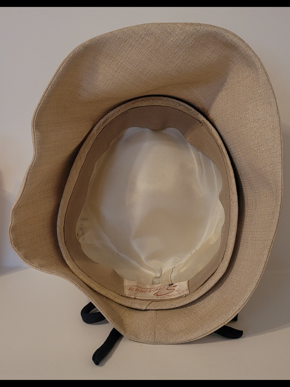 Vintage 1950s Original by Sherman Linen Cloche Bucket Hat Navy Blue Accent